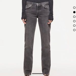 Zara Mid Rise Straight Slim Full Length Faded Black Jeans